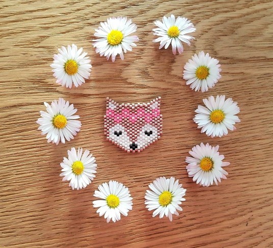 tissage perles beads miyuki brickstitch peyote mamzelle lulu renard fox fleurs broche bijoux