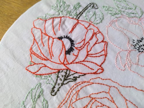 atelier hoop trois fleurs pivoine coquelicot rose broderie embroidery débutant dmc vieille morue 1